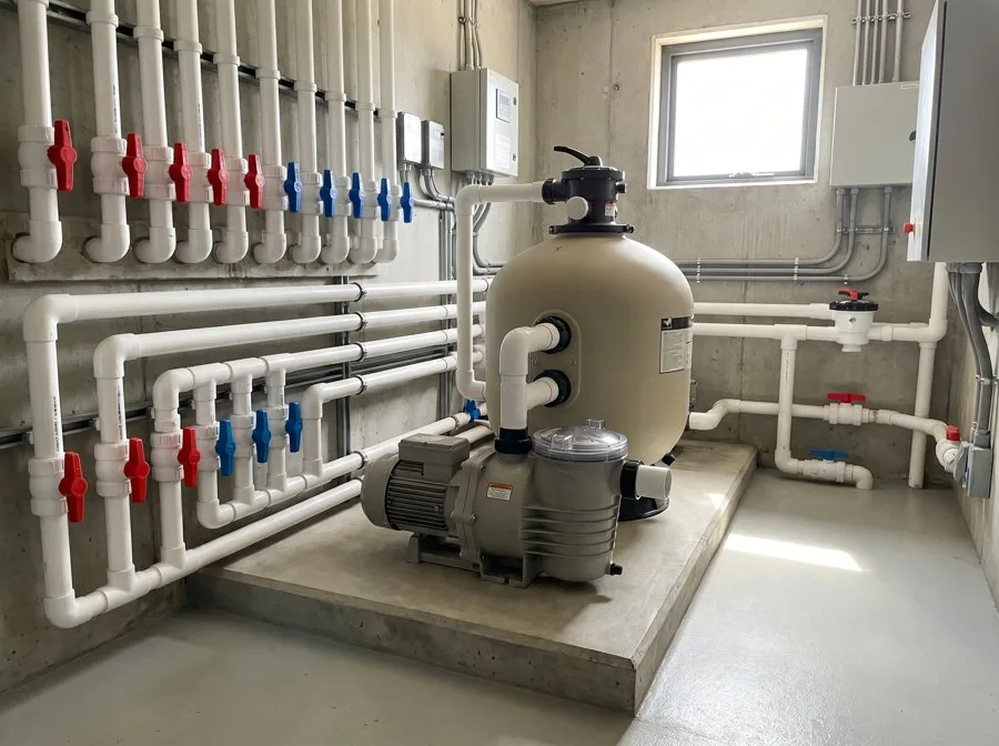 Local technique et installation PVC piscine
